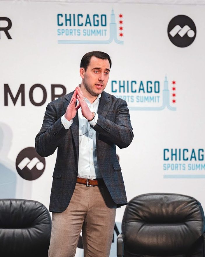 A speaker addresses the Chicago Sports Summit